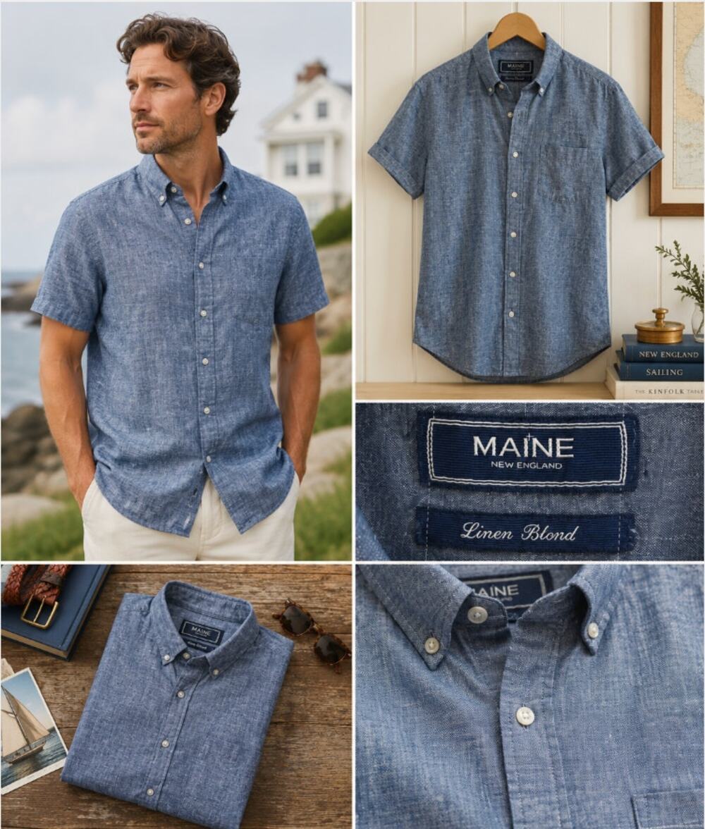 Maine New England Men’s Linen Blend Chambray Shirt English Heritage Coastal Prep